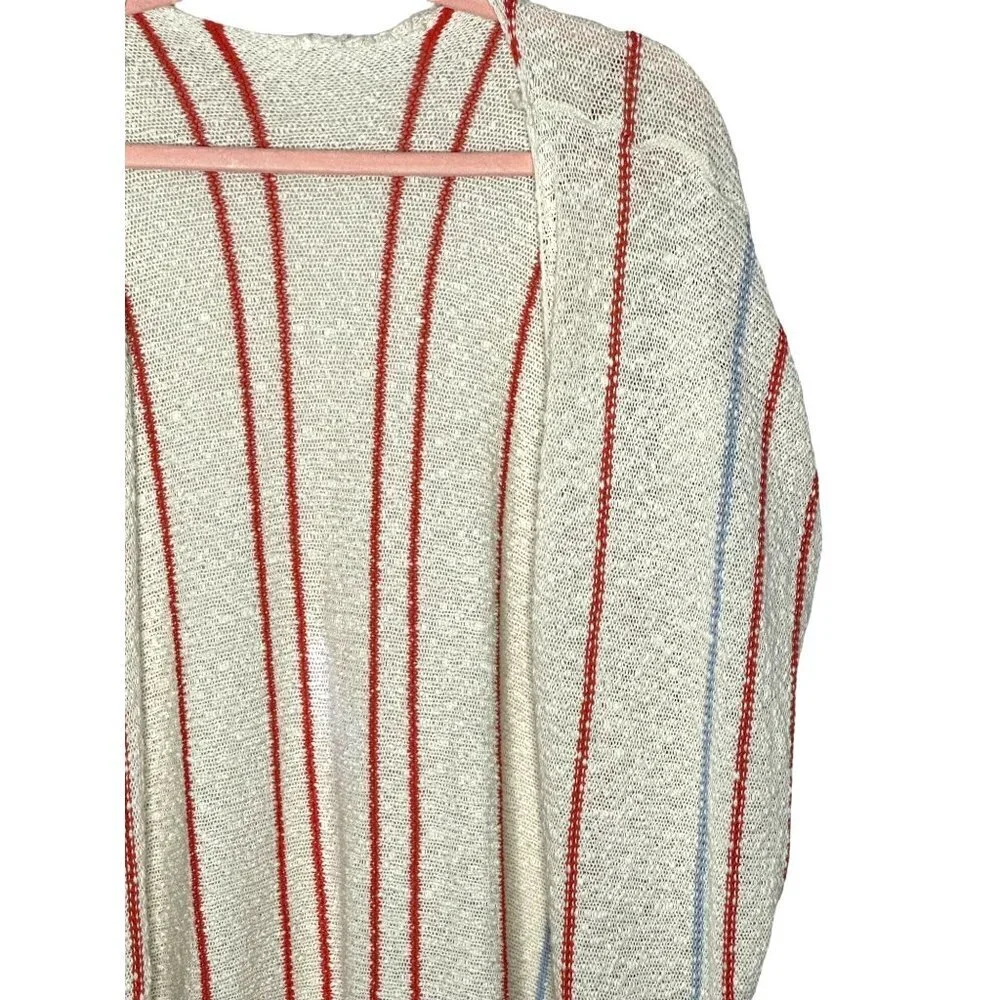 Women's cotton knit ivory stripe fringe boho duster cover up size s/m - Picture 1 of 9